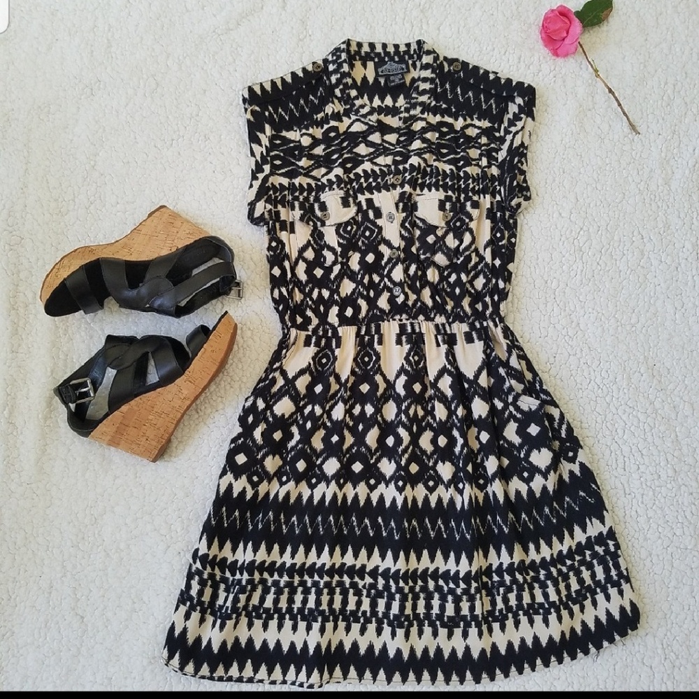 ANGIE Summer Tribal Print Mini Shirtdress/Sundress